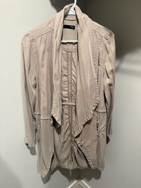 Max Studio Beige Draped Open Front Trench Coat